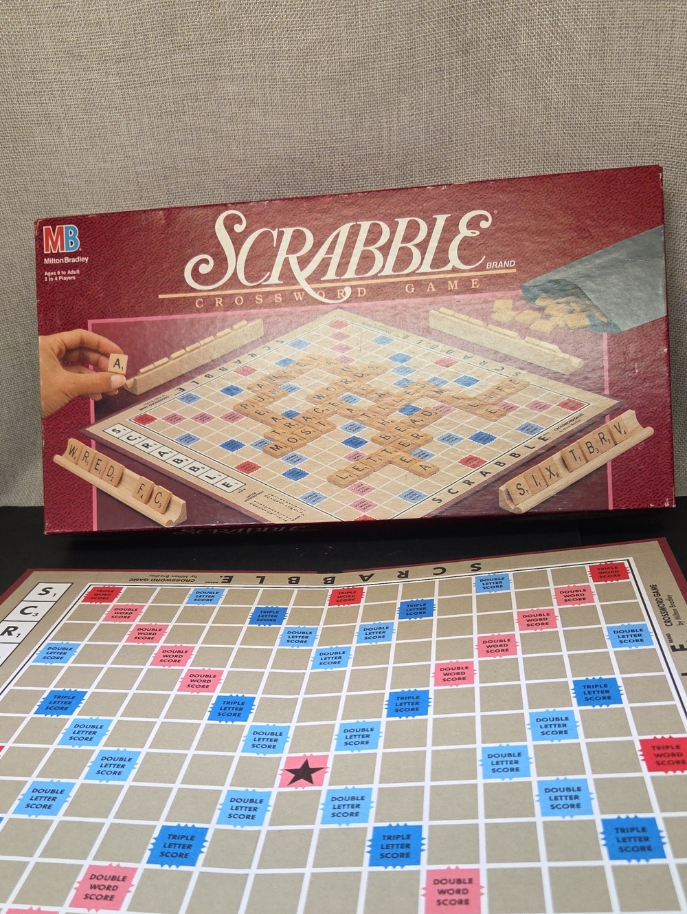 1989 SCRABBLE Crossword Board Game Milton Bradley - WOOD TILES -WOOD TILE HOLDER